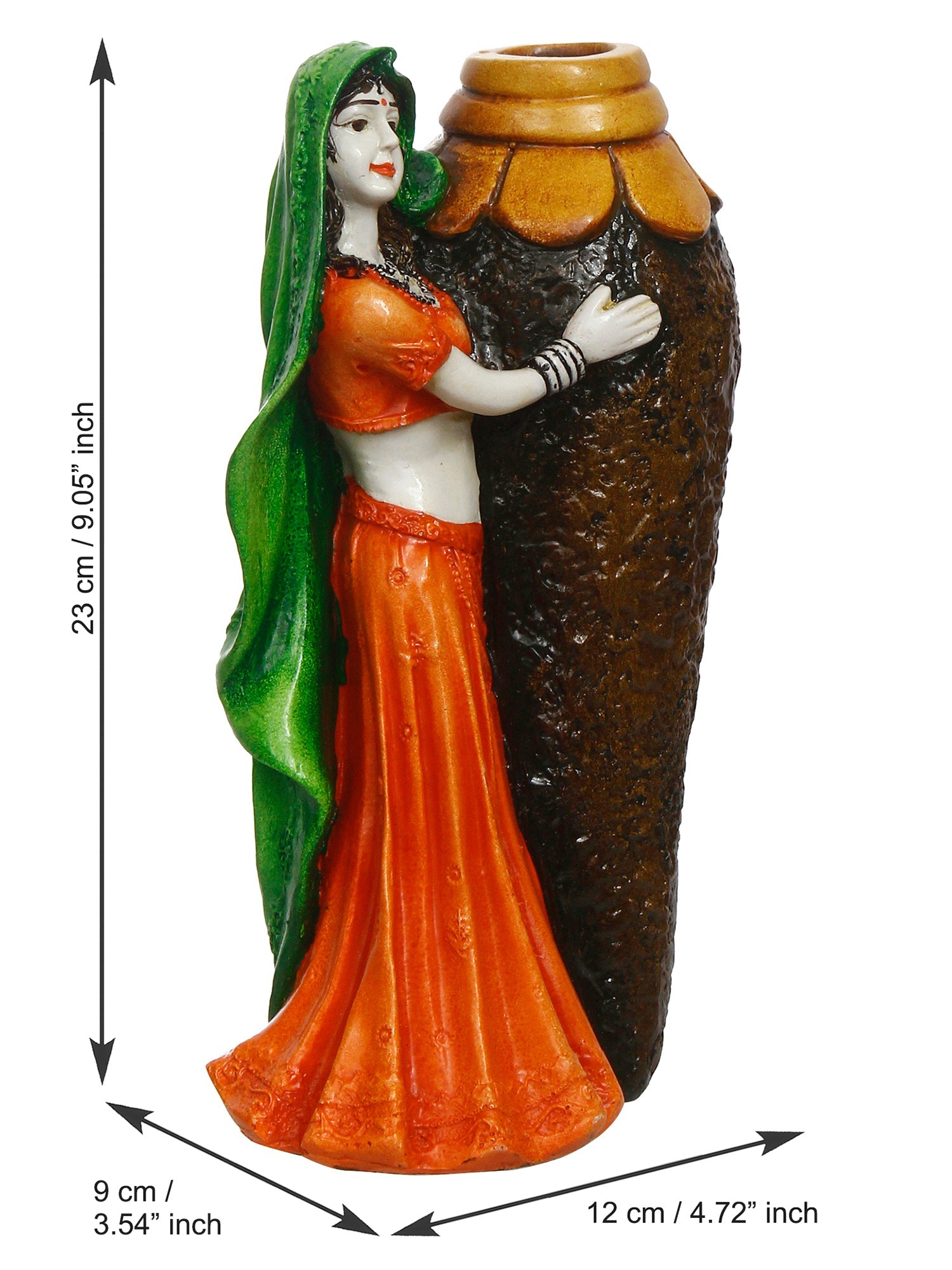 Polyresin Rajasthani Lady Statue With Flower Pot Handcrafted Human Figurine Decorative Showpiece Kafalo