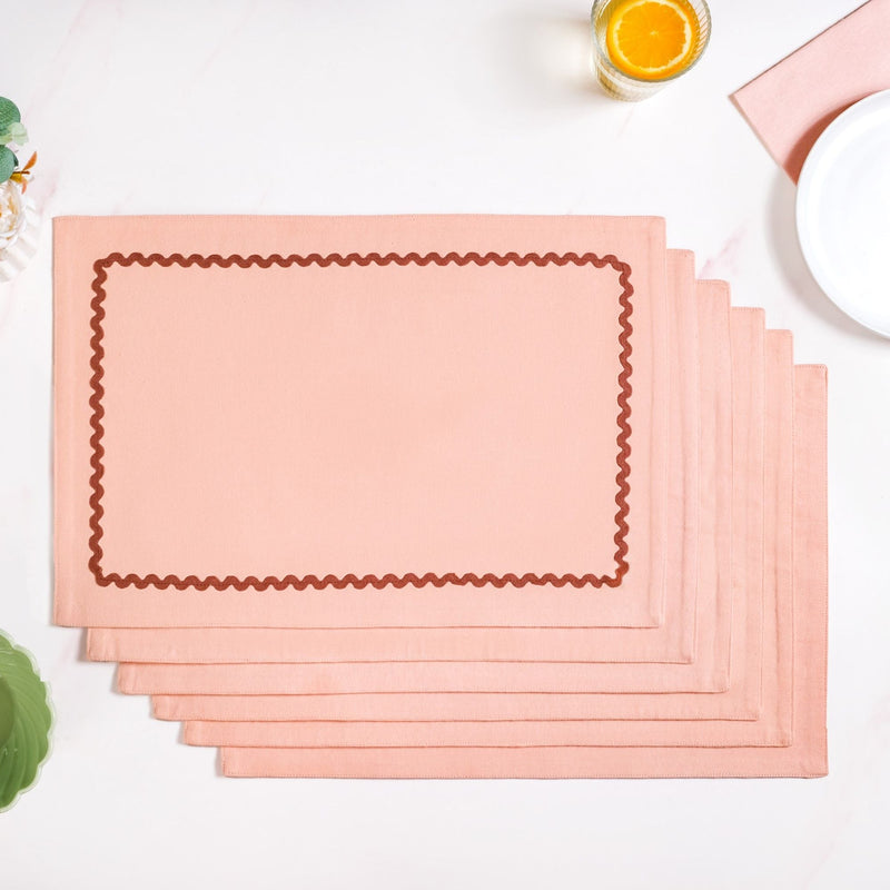 Madeline Rick Rack Peach Set Of 6 Reversible Cotton Placemats Nestasia