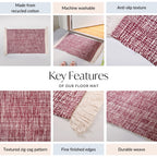 Crossweave Cotton Anti Slip Floor Mat Magenta 96x53cm Nestasia