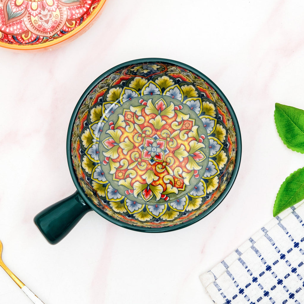 Mandala Melange Dish Bowl With Handle Green 600ml Nestasia