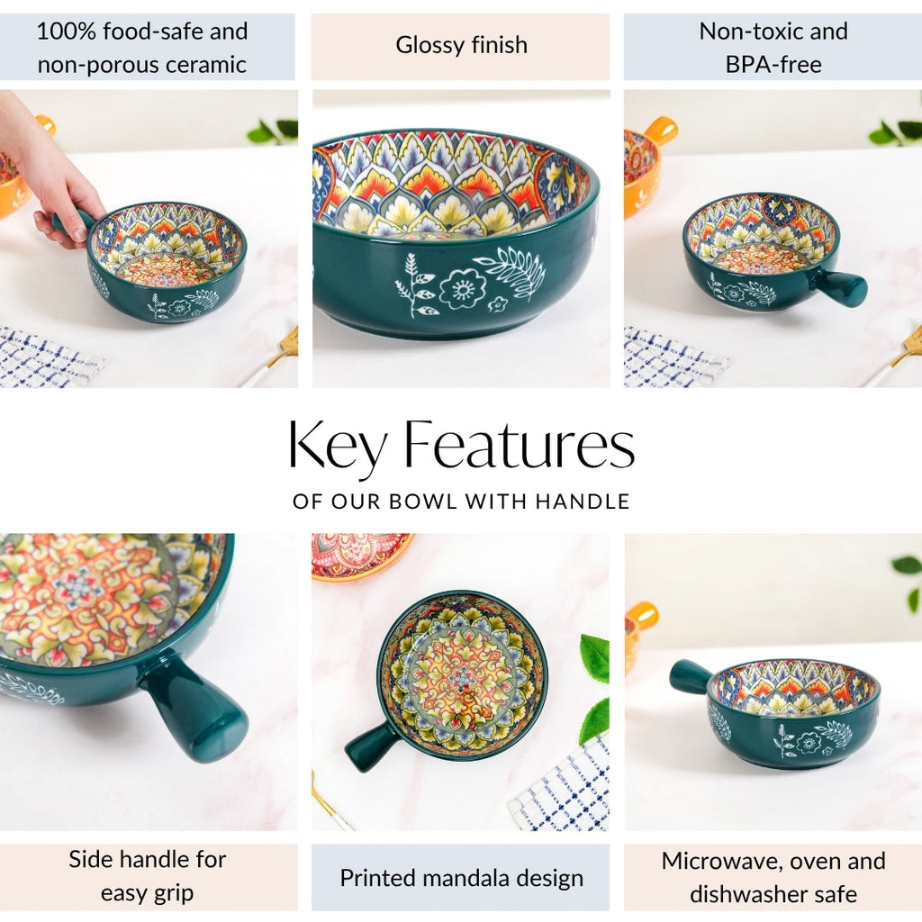 Mandala Melange Dish Bowl With Handle Green 600ml Nestasia
