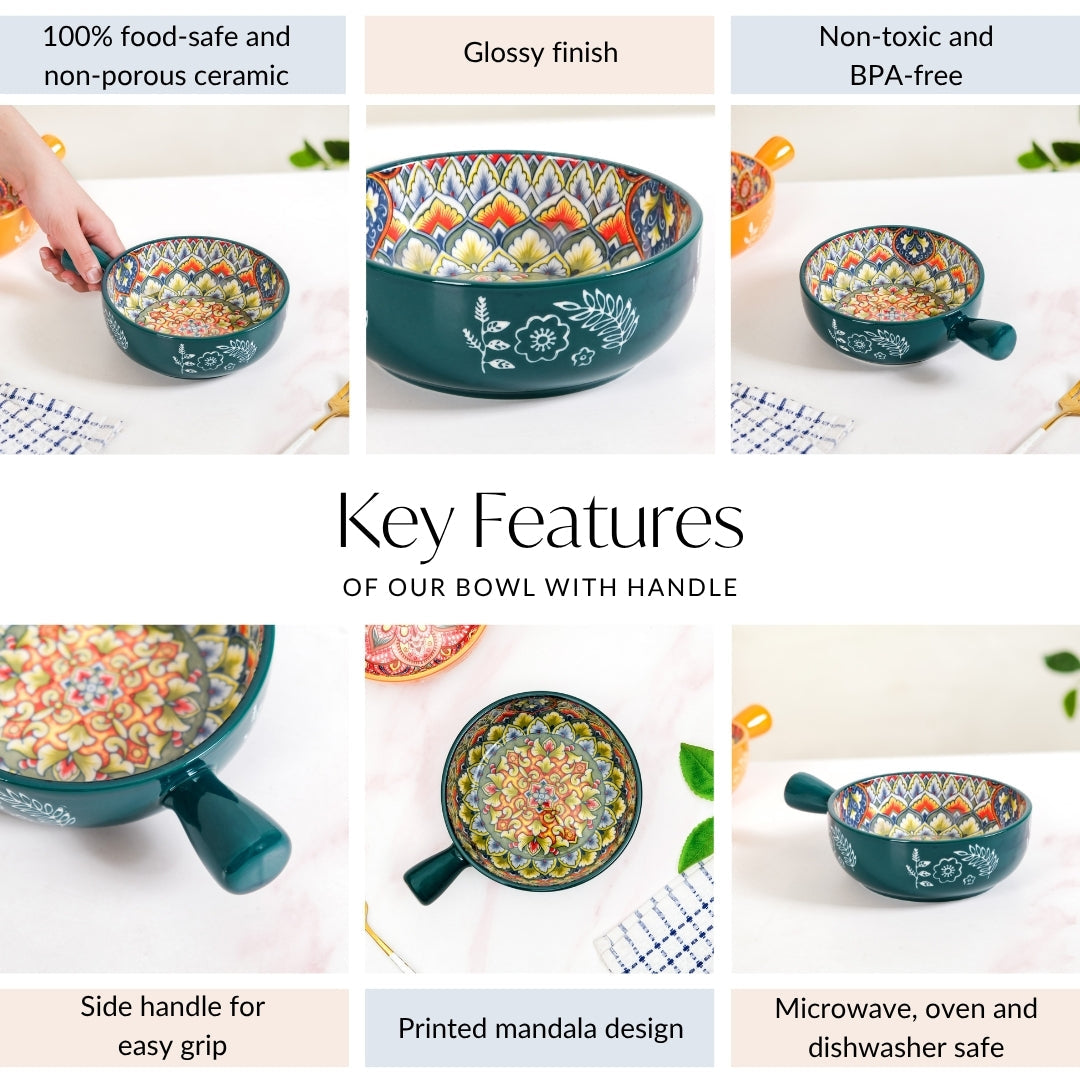 Mandala Melange Dish Bowl With Handle Green 600ml Nestasia