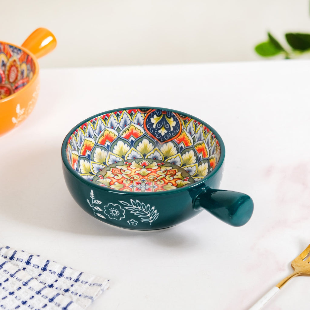 Mandala Melange Dish Bowl With Handle Green 600ml Nestasia