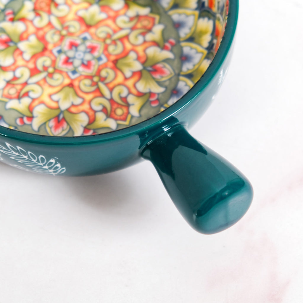 Mandala Melange Dish Bowl With Handle Green 600ml Nestasia