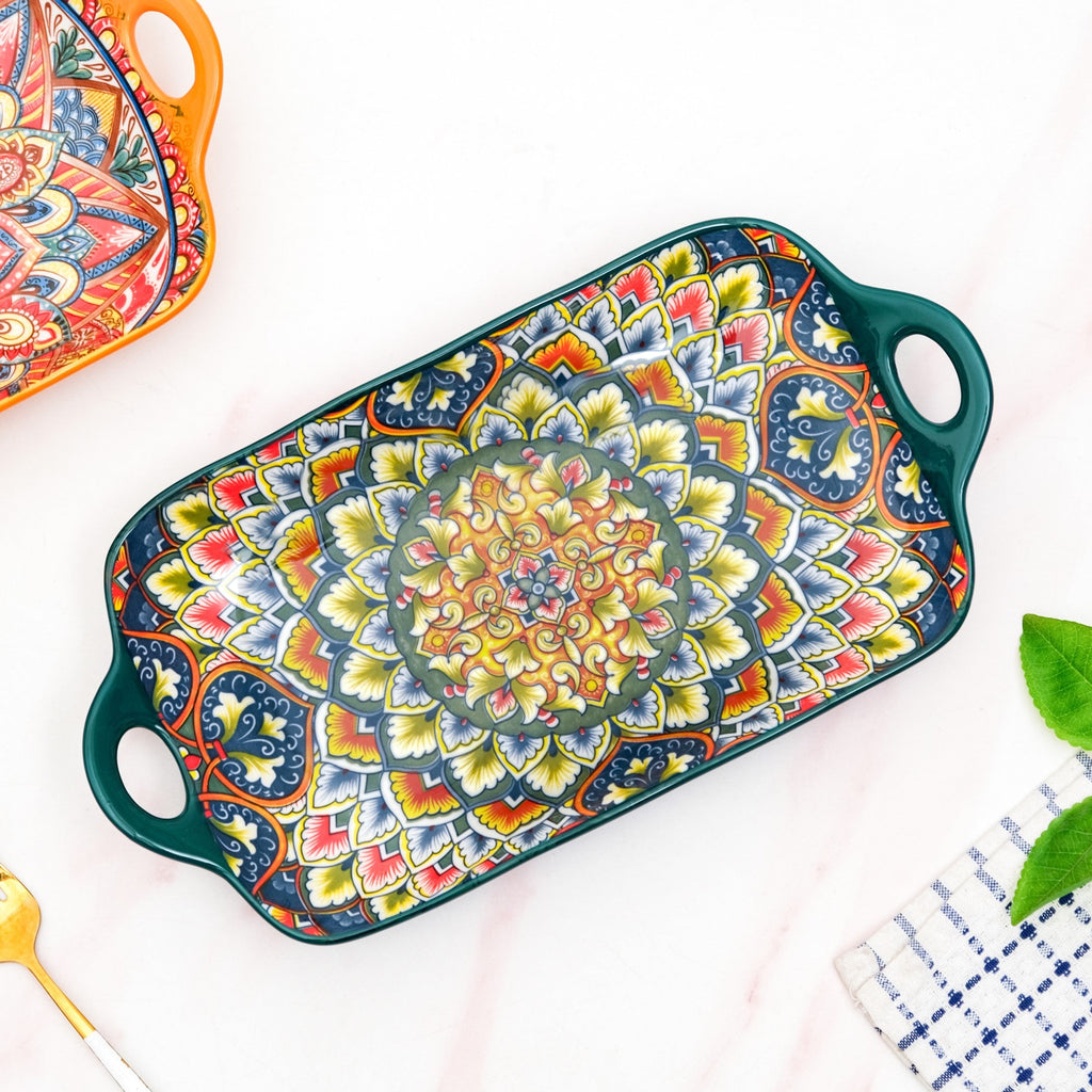Mandala Melange Long Platter Dish Green Nestasia