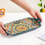 Mandala Melange Long Platter Dish Green Nestasia