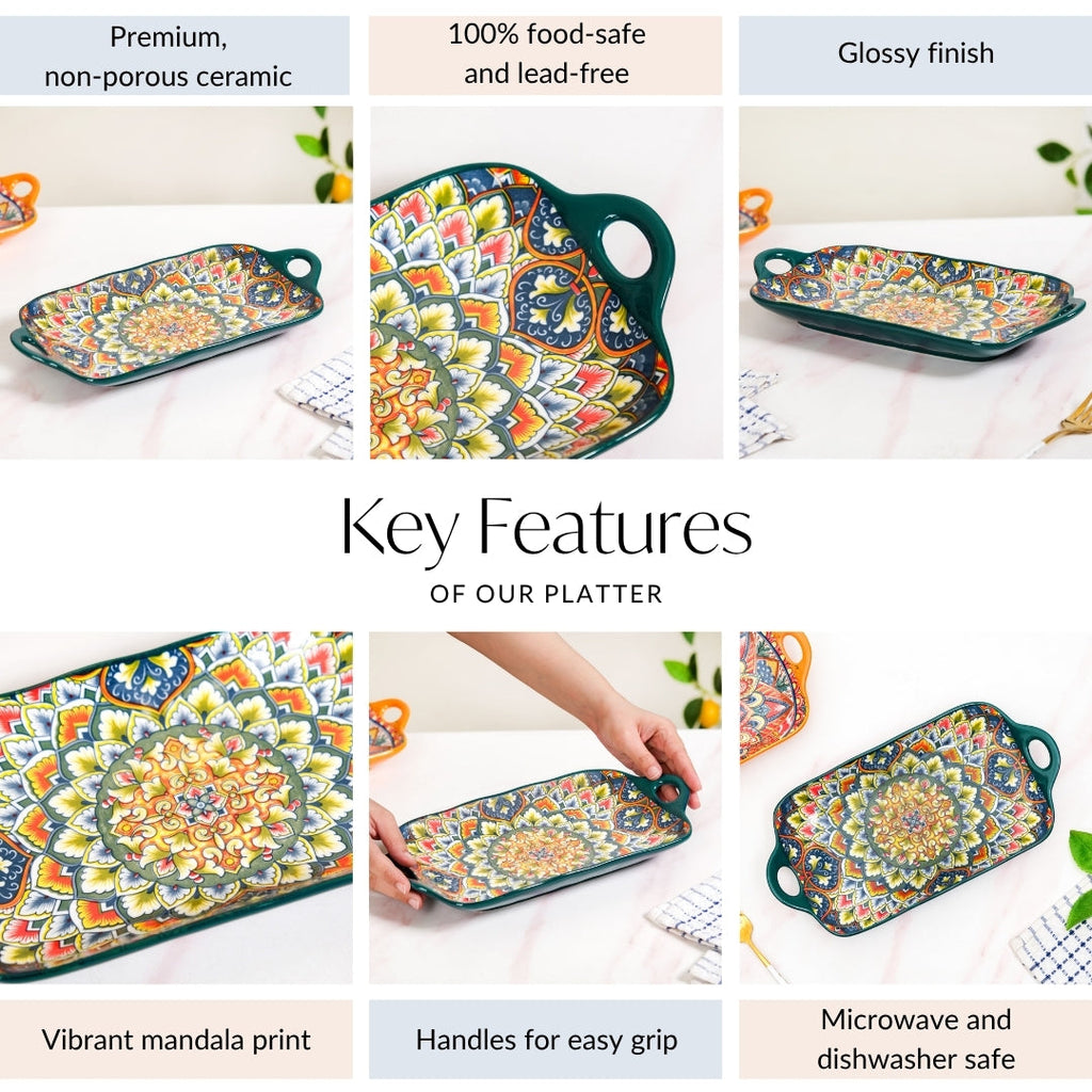 Mandala Melange Long Platter Dish Green Nestasia
