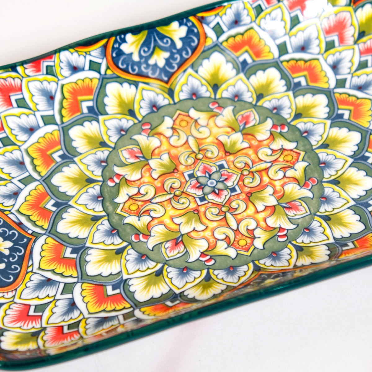 Mandala Melange Long Platter Dish Green Nestasia