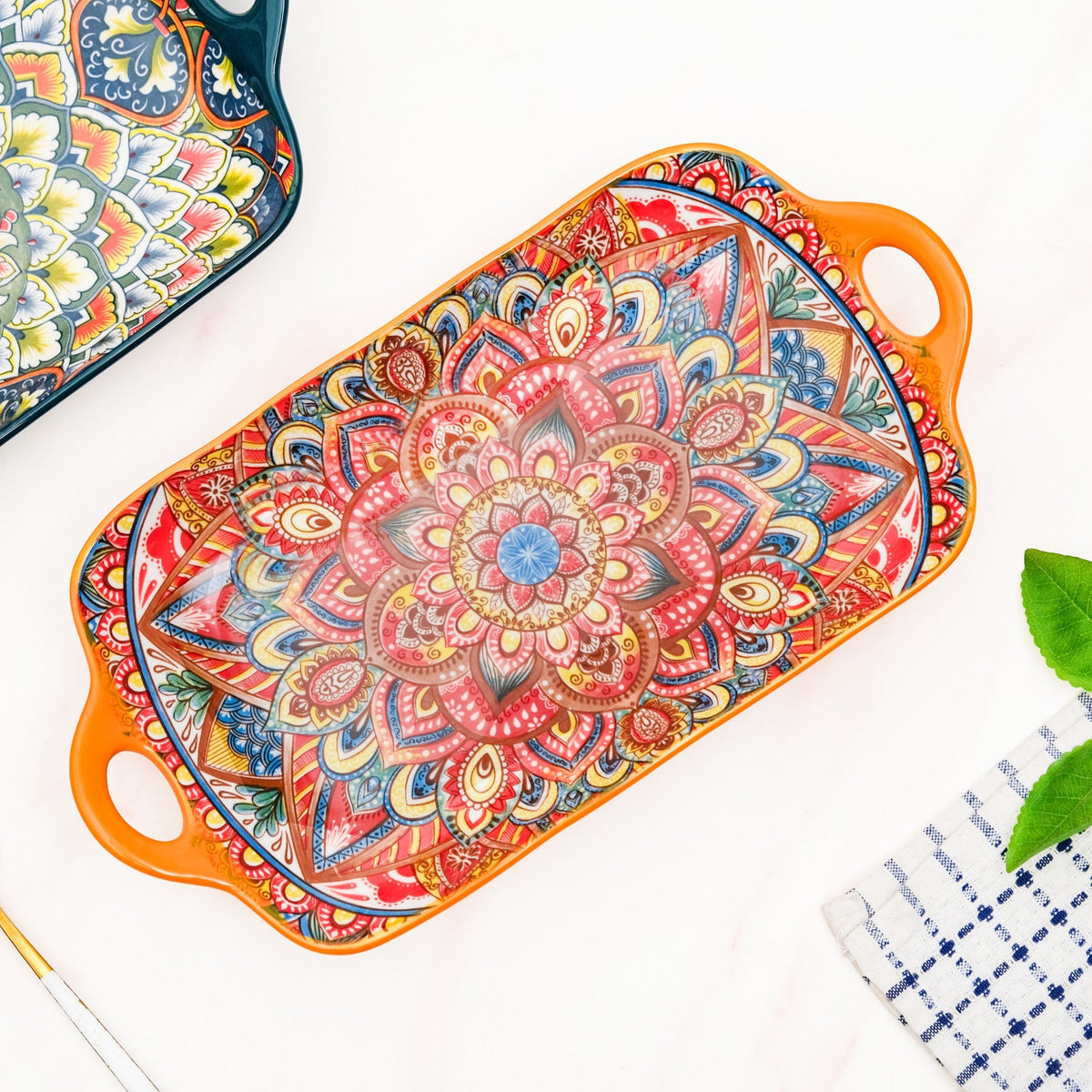 Mandala Melange Long Platter Dish Orange Nestasia