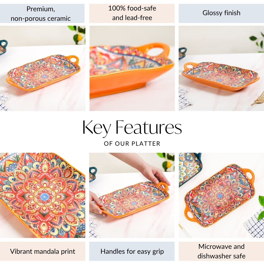 Mandala Melange Long Platter Dish Orange Nestasia