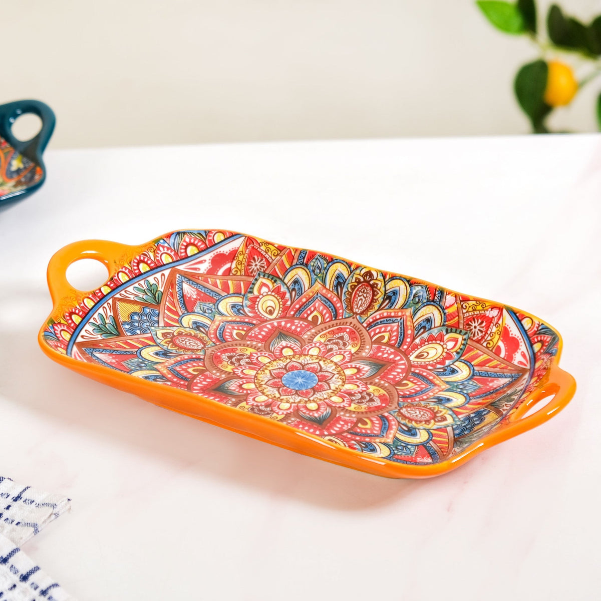Mandala Melange Long Platter Dish Orange Nestasia