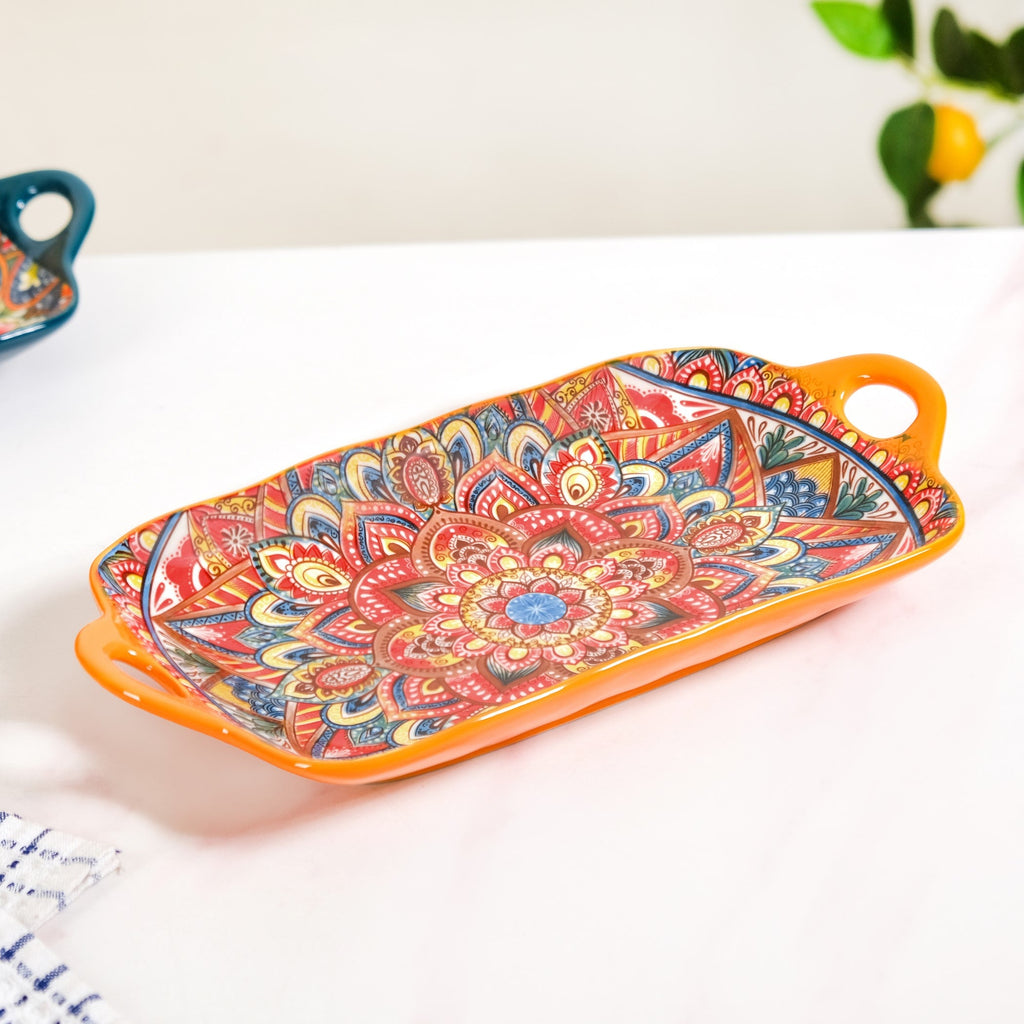 Mandala Melange Long Platter Dish Orange Nestasia