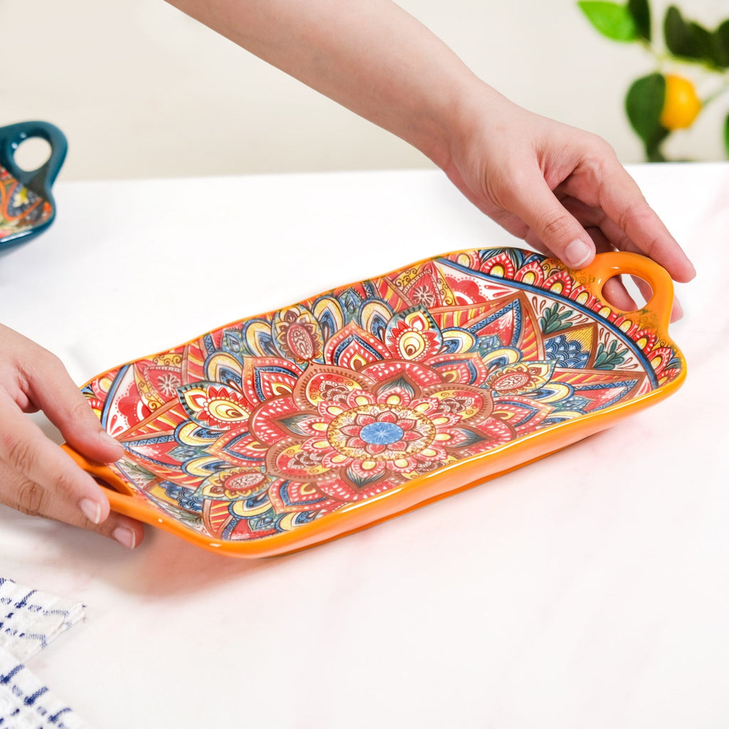 Mandala Melange Long Platter Dish Orange Nestasia
