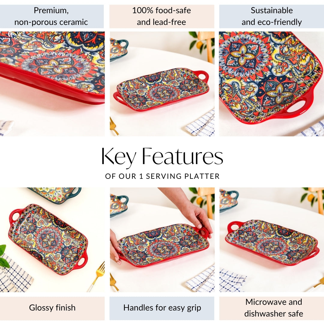 Mandala Melange Long Platter Dish Red Nestasia