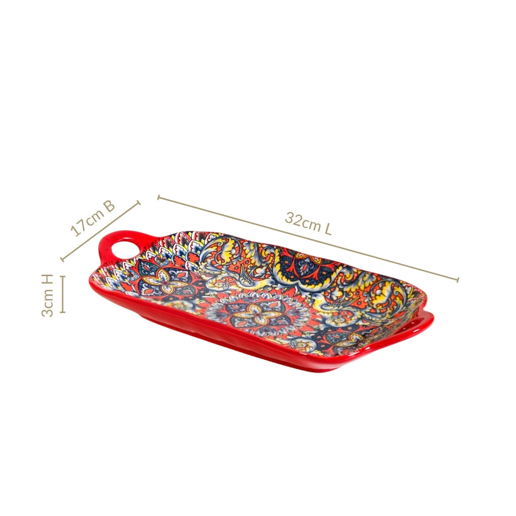 Mandala Melange Long Platter Dish Red Nestasia