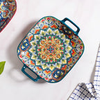 Mandala Melange Serving Platter With Handle Green Nestasia