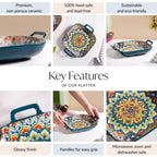 Mandala Melange Serving Platter With Handle Green Nestasia