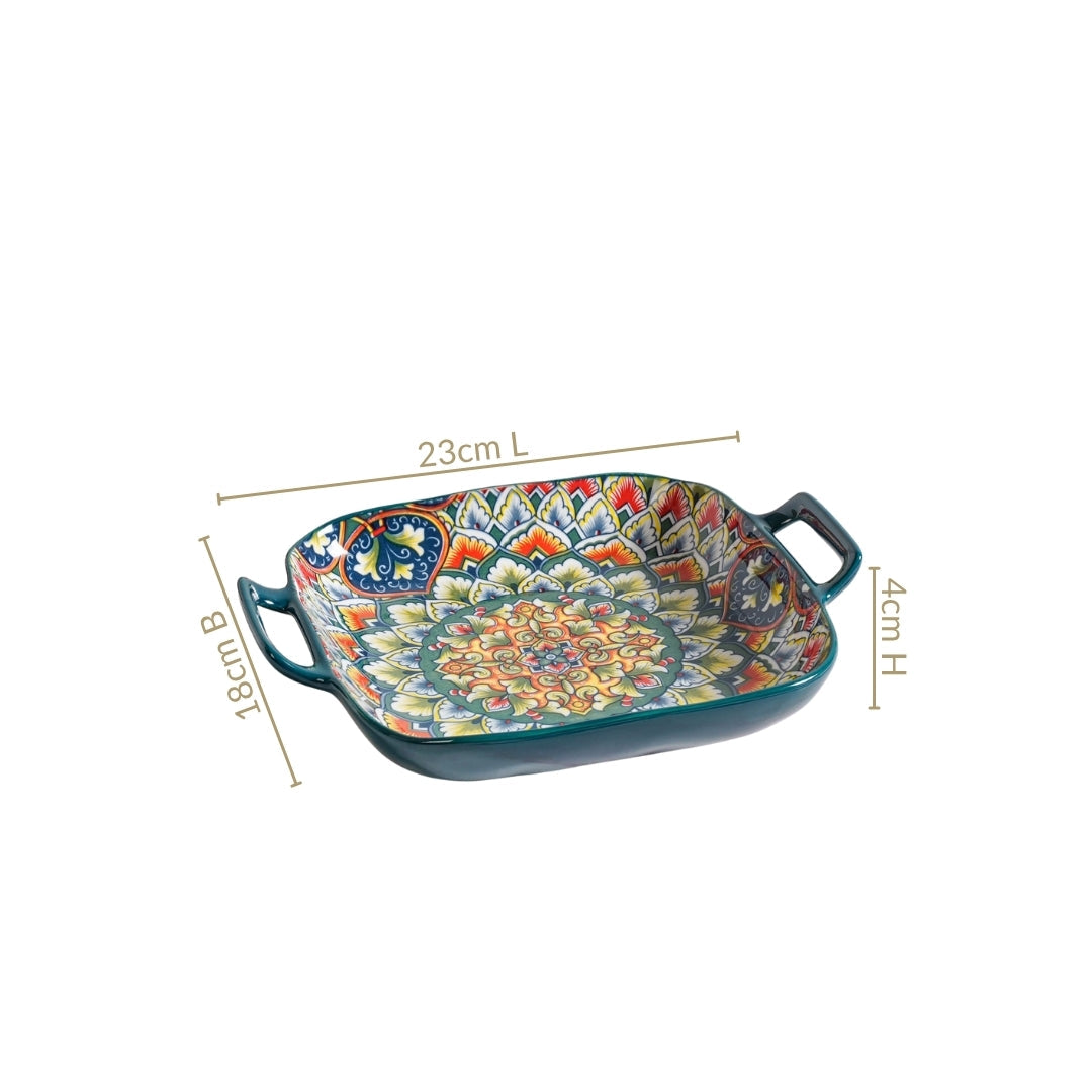 Mandala Melange Serving Platter With Handle Green Nestasia