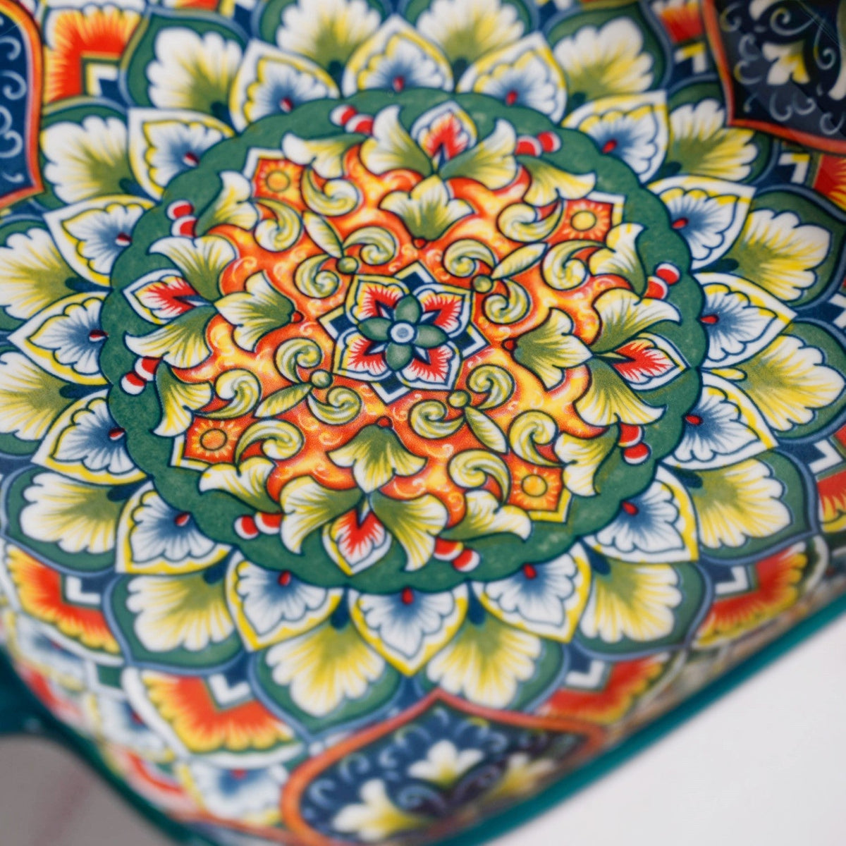 Mandala Melange Serving Platter With Handle Green Nestasia