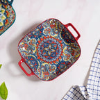 Mandala Melange Serving Platter With Handle Red Nestasia