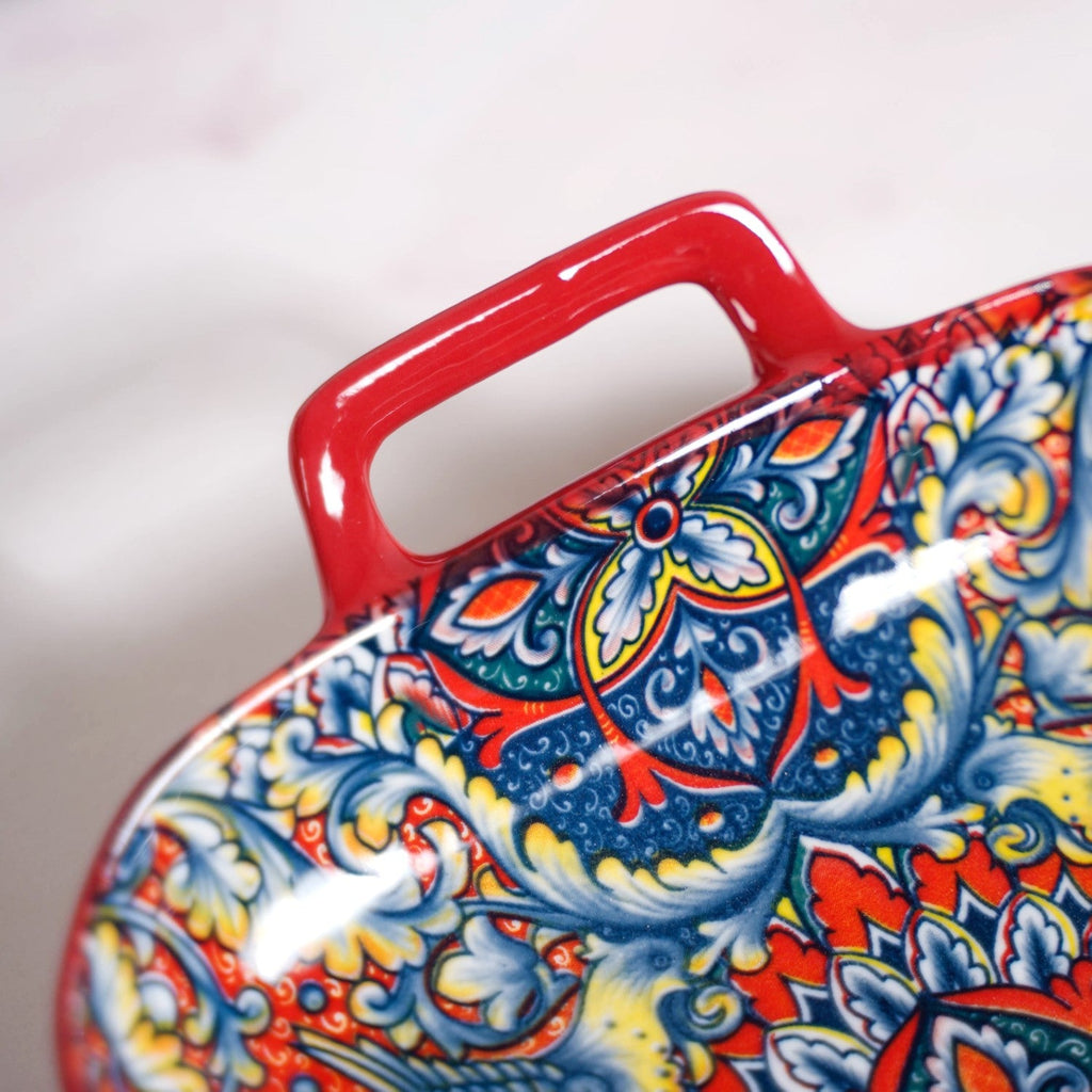 Mandala Melange Serving Platter With Handle Red Nestasia