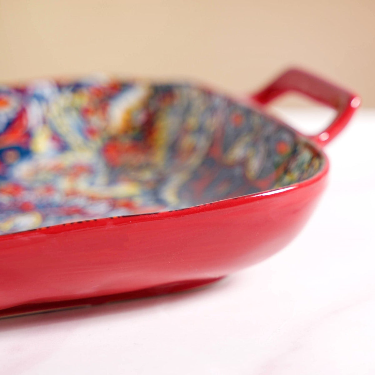 Mandala Melange Serving Platter With Handle Red Nestasia