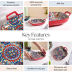 Mandala Melange Serving Platter With Handle Red Nestasia