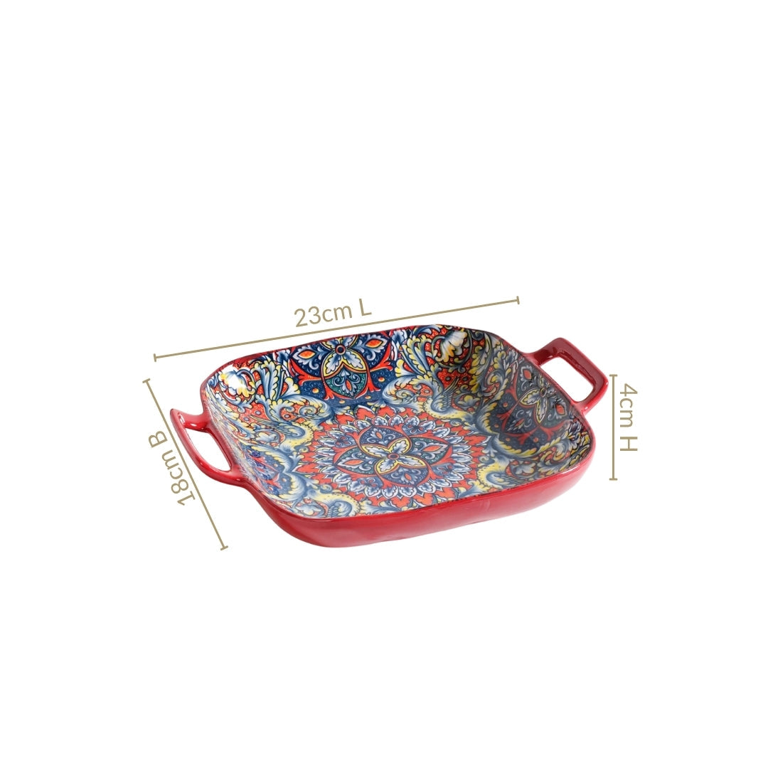 Mandala Melange Serving Platter With Handle Red Nestasia