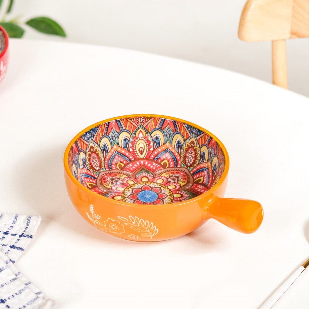 Mandala Melange Bowl With Handle Yellow 600ml Nestasia