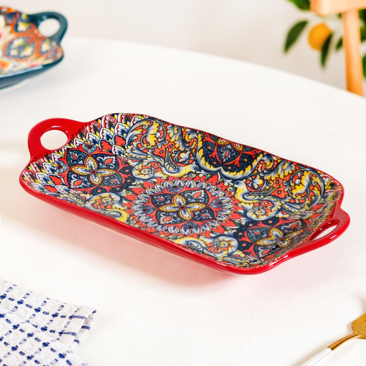 Mandala Melange Long Platter Dish Red Nestasia