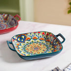 Mandala Melange Serving Platter With Handle Green Nestasia