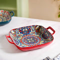 Mandala Melange Serving Platter With Handle Red Nestasia
