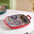 Mandala Melange Serving Platter With Handle Red Nestasia