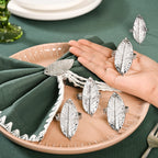 Mango Leaf Pure Brass Napkin Ring Set Of 6 Silver Nestasia