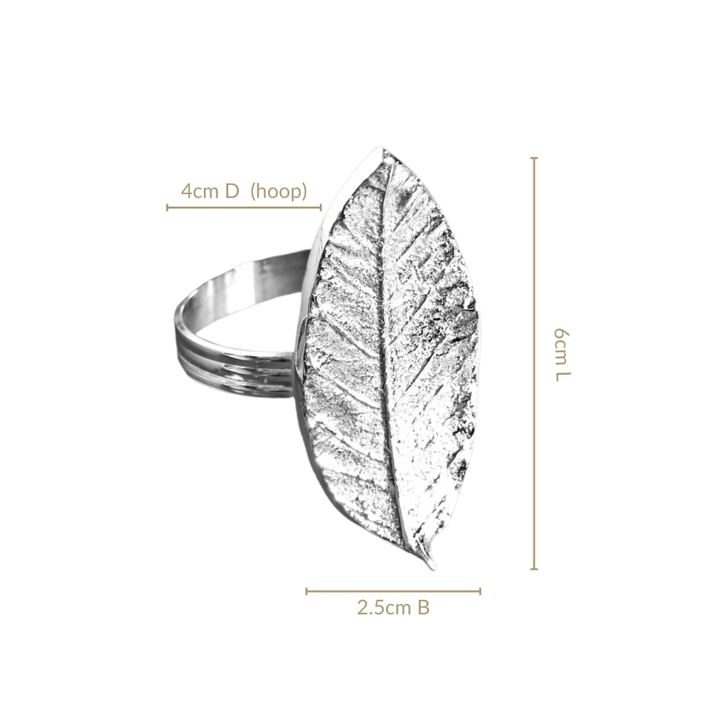 Mango Leaf Pure Brass Napkin Ring Set Of 6 Silver Nestasia