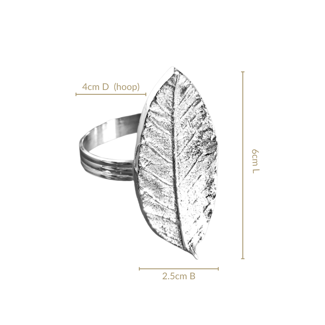 Mango Leaf Pure Brass Napkin Ring Set Of 6 Silver Nestasia