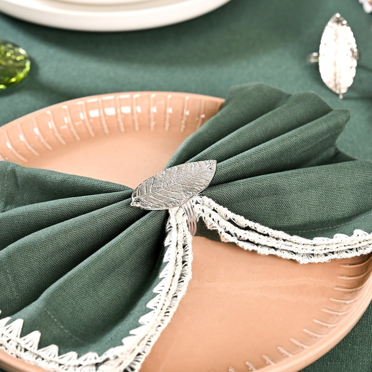 Mango Leaf Pure Brass Napkin Ring Set Of 6 Silver Nestasia