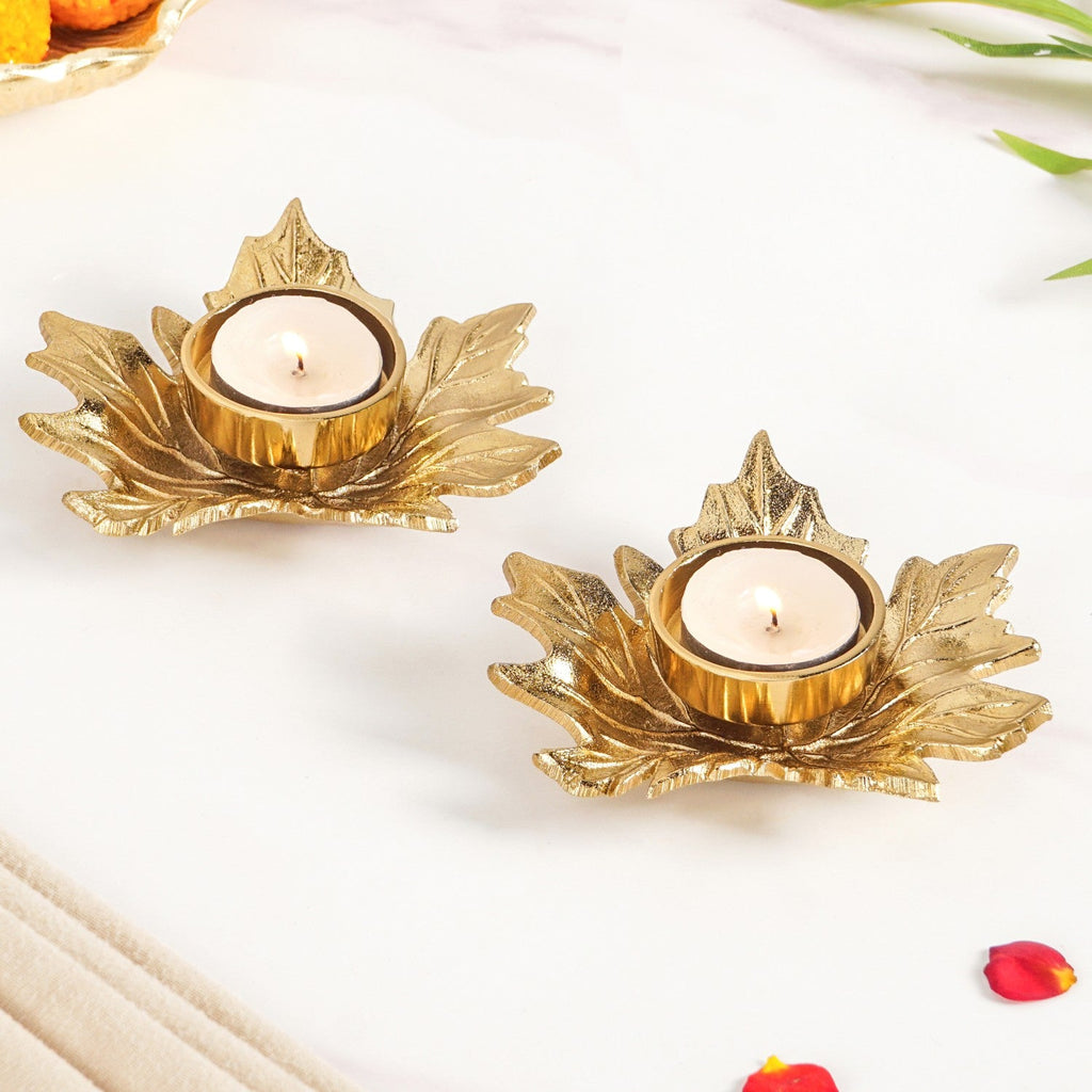 Maple Glow Aluminium Tealight Holder Set Of 2 In Festive Gift Box Nestasia