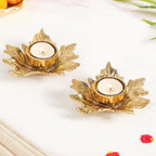 Maple Glow Aluminium Tealight Holder Set Of 2 In Festive Gift Box Nestasia