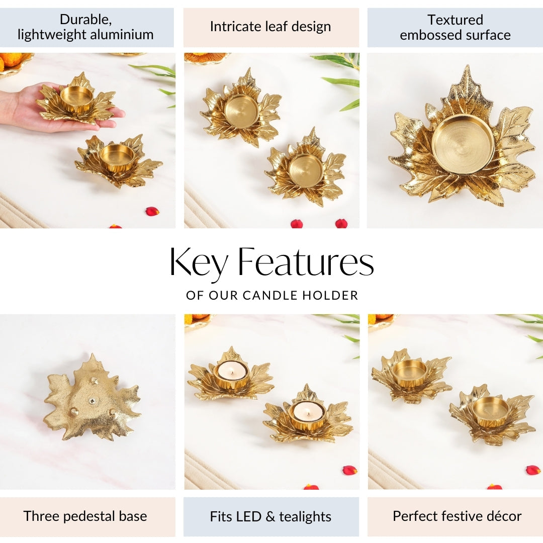 Maple Glow Aluminium Tealight Holder Set Of 2 In Festive Gift Box Nestasia