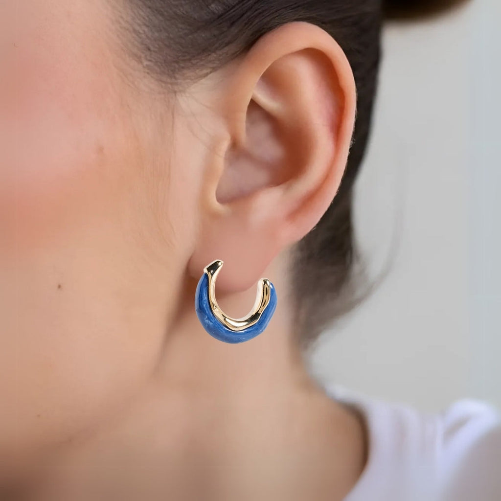 Marble Dreams Hoop Earrings Midnight Blue Nestasia