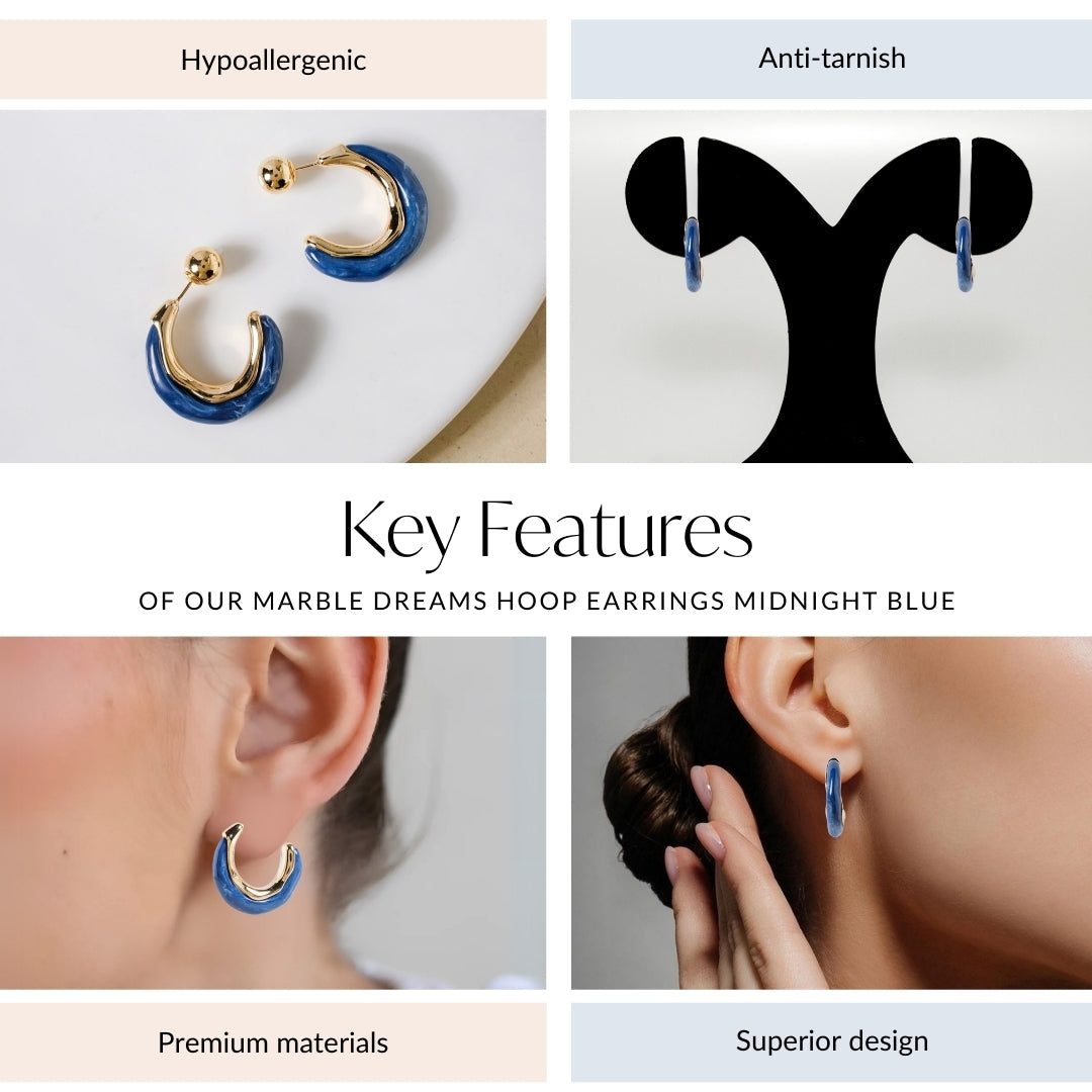 Marble Dreams Hoop Earrings Midnight Blue Nestasia