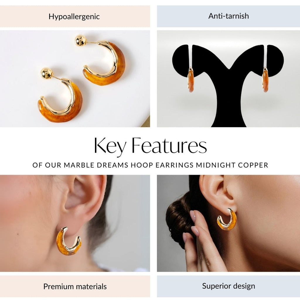 Marble Dreams Hoop Earrings Midnight Copper Nestasia