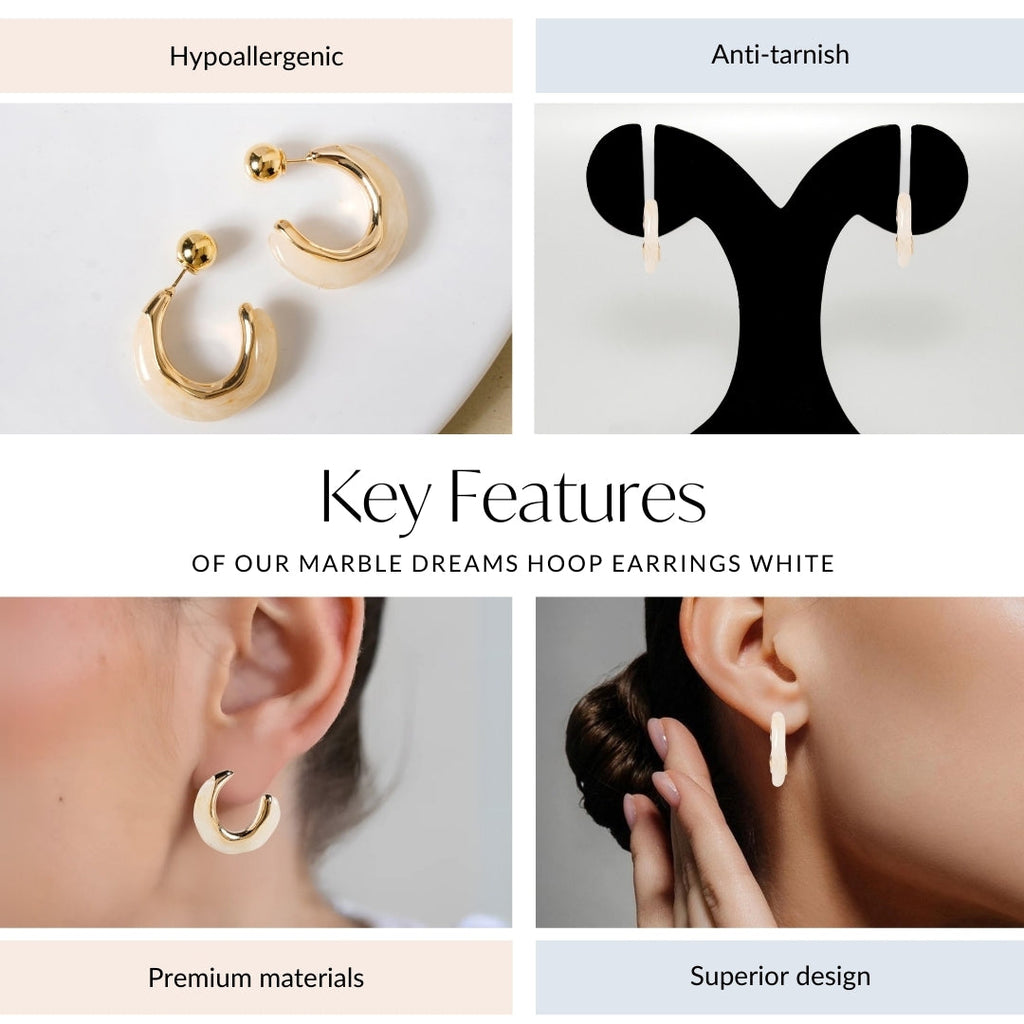 Marble Dreams Hoop Earrings White Nestasia