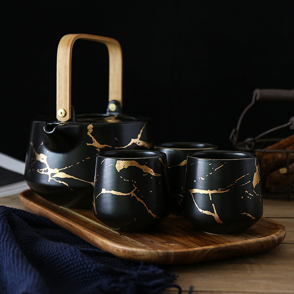 Marble Black Gold Tea Set Nestasia