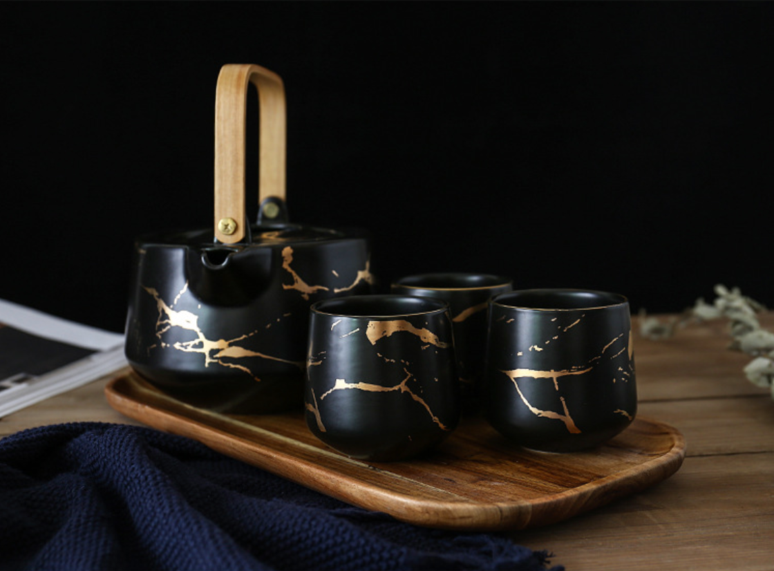 Marble Black Gold Tea Set Nestasia