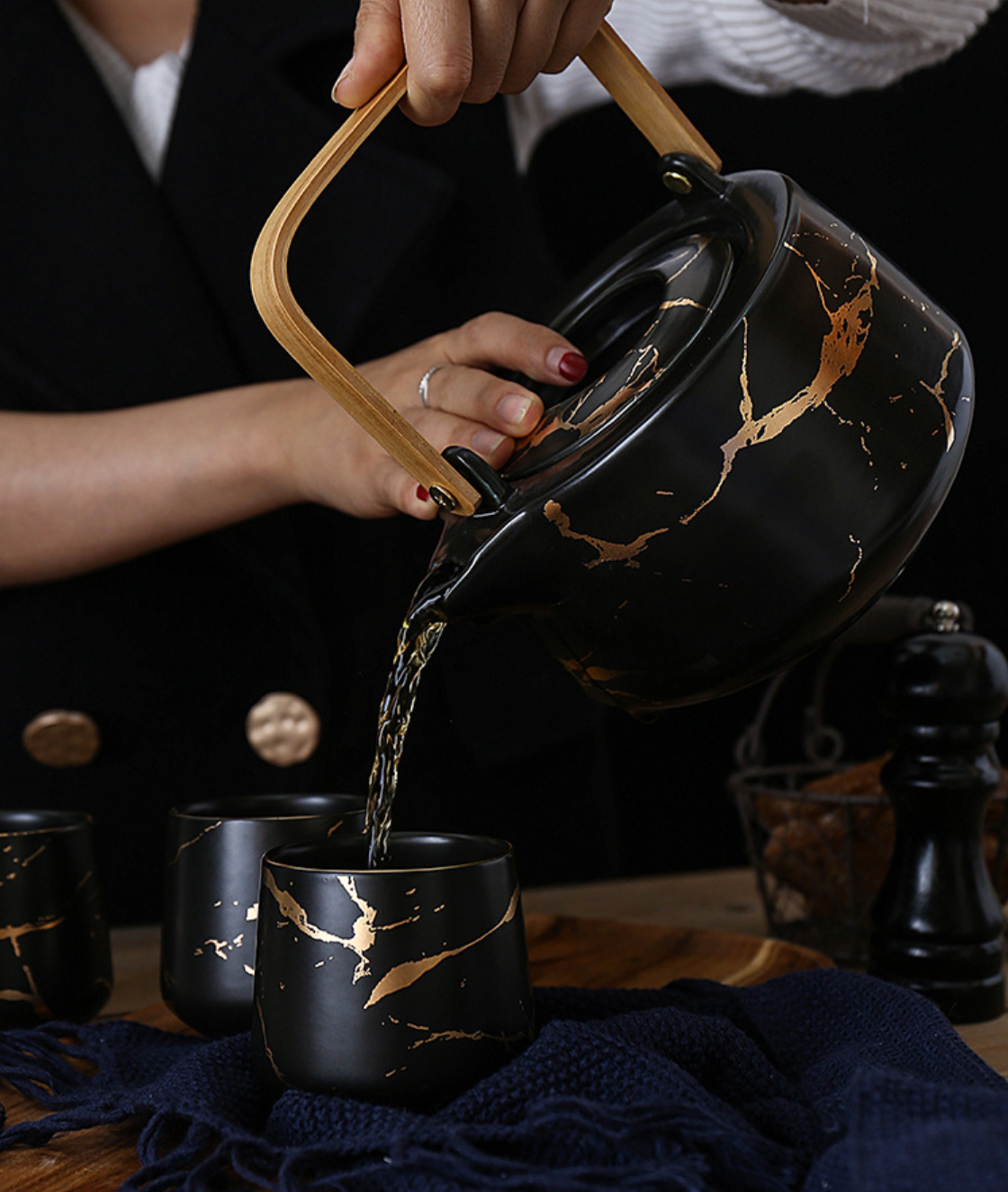 Marble Black Gold Tea Set Nestasia