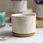 Marbleous Ceramic Flower Planter With Coaster Set Of 4 Nestasia