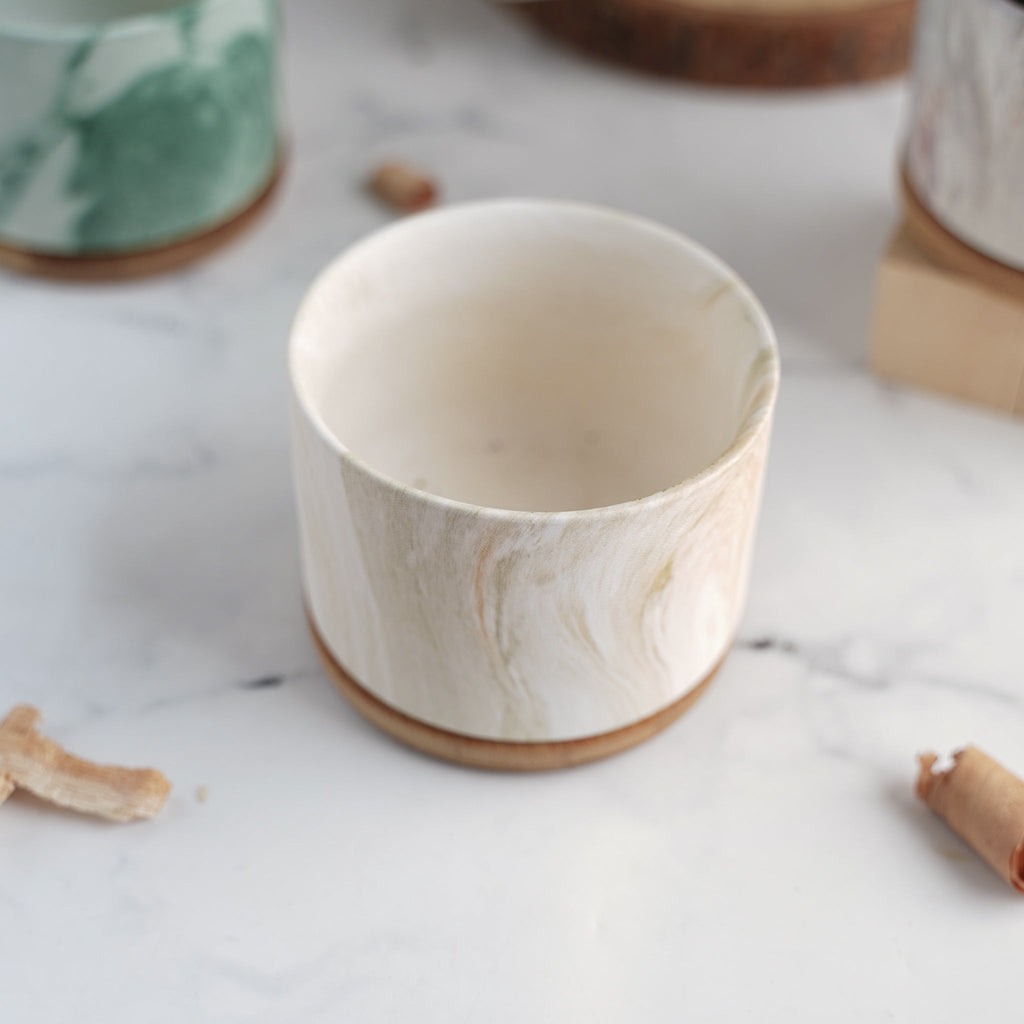 Marbleous Ceramic Flower Planter With Coaster Set Of 4 Nestasia