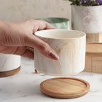 Marbleous Ceramic Flower Planter With Coaster Set Of 4 Nestasia